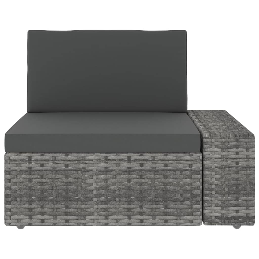 10-tlg. Garten-Lounge-Set mit Kissen Grau Poly Rattan