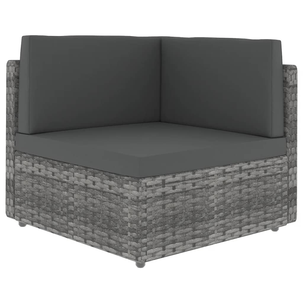 6-tlg. Garten-Lounge-Set mit Kissen Grau Poly Rattan