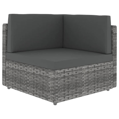 6-tlg. Garten-Lounge-Set mit Kissen Grau Poly Rattan