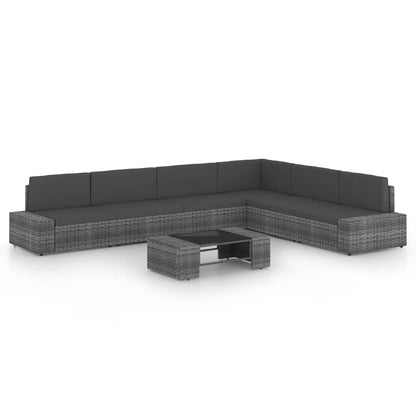 7-tlg. Garten-Lounge-Set mit Kissen Grau Poly Rattan