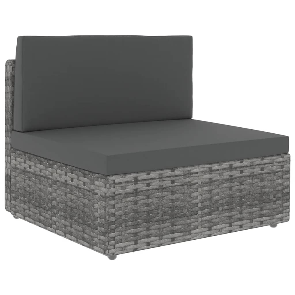 7-tlg. Garten-Lounge-Set mit Kissen Grau Poly Rattan