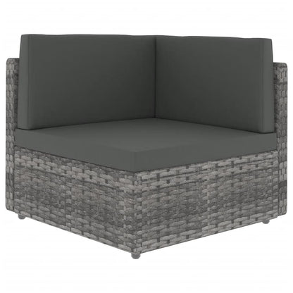 7-tlg. Garten-Lounge-Set mit Kissen Grau Poly Rattan