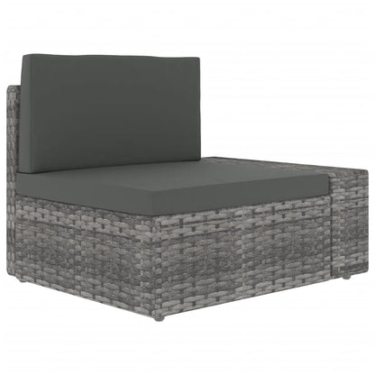 7-tlg. Garten-Lounge-Set mit Kissen Grau Poly Rattan