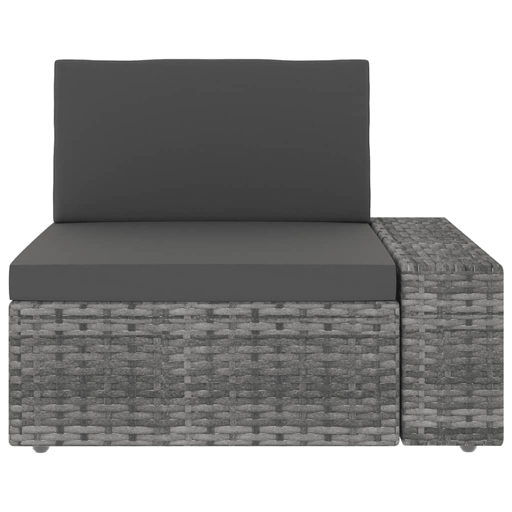 7-tlg. Garten-Lounge-Set mit Kissen Grau Poly Rattan