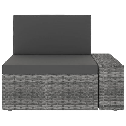 7-tlg. Garten-Lounge-Set mit Kissen Grau Poly Rattan