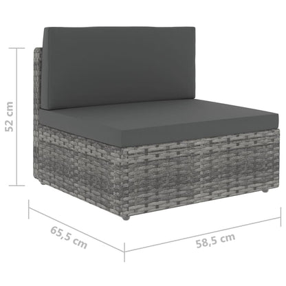 7-tlg. Garten-Lounge-Set mit Kissen Grau Poly Rattan