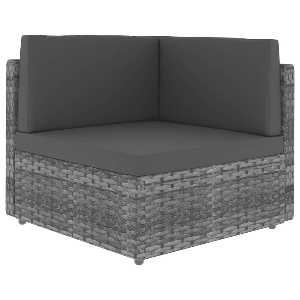 9-tlg. Garten-Lounge-Set mit Kissen Grau Poly Rattan
