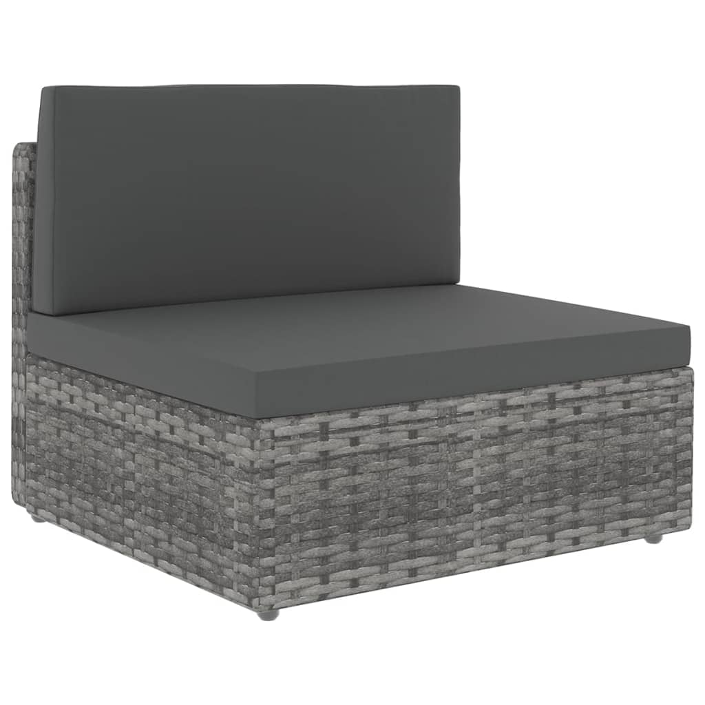 10-tlg. Garten-Lounge-Set mit Kissen Grau Poly Rattan