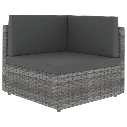 10-tlg. Garten-Lounge-Set mit Kissen Grau Poly Rattan
