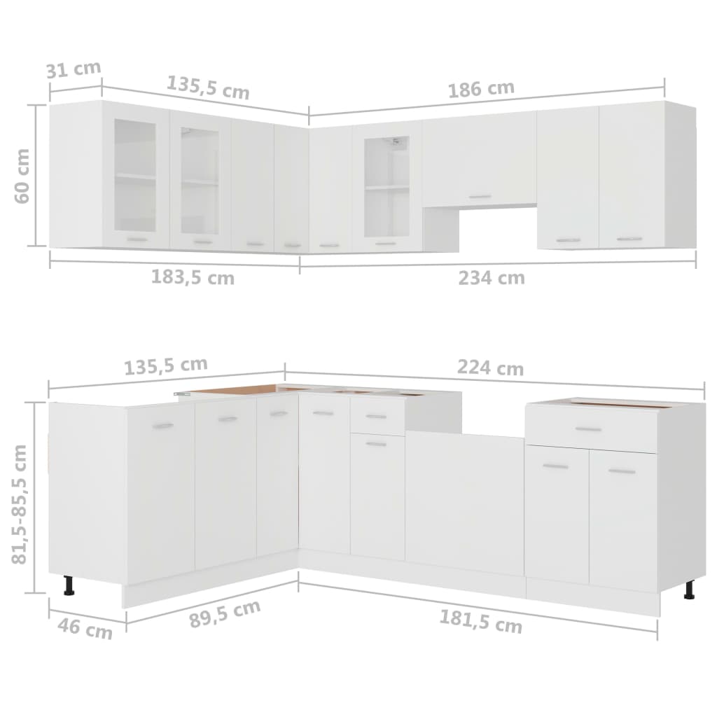 11-tlg. Küchenzeile Lyon Weiß Holzwerkstoff