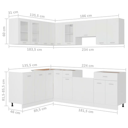11-tlg. Küchenzeile Lyon Weiß Holzwerkstoff