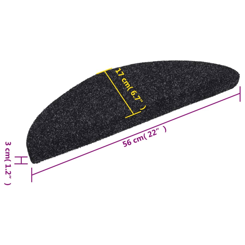 Stufenmatten Selbstklebend 10 Stk. 56x17x3 cm Schwarz Halbrund