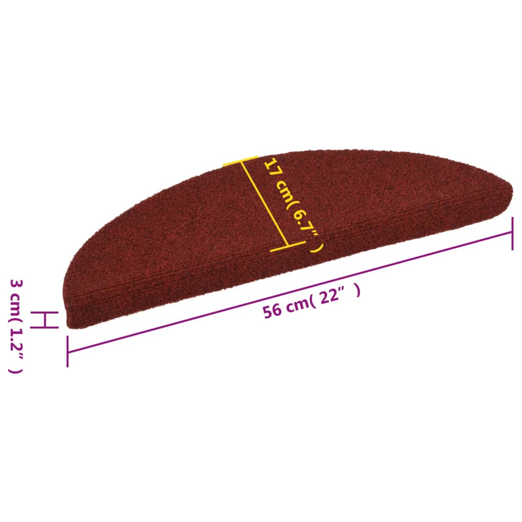 Stufenmatten Selbstklebend 10 Stk. 56x17x3 cm Bordeauxrot Halbrund