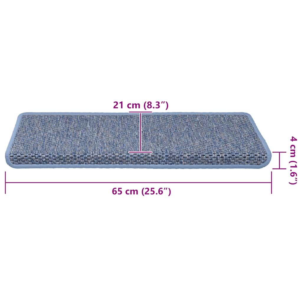 Treppenmatten Selbstklebend Sisal-Optik 15 Stk. 65x21x4 cm Blau