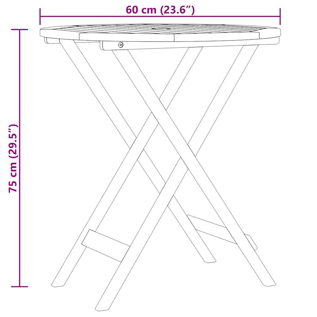 Klappbarer Gartentisch Ø60x75 cm Massivholz Eukalyptus