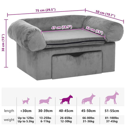 Hundesofa mit Schublade Grau 75x50x38 cm Plüsch