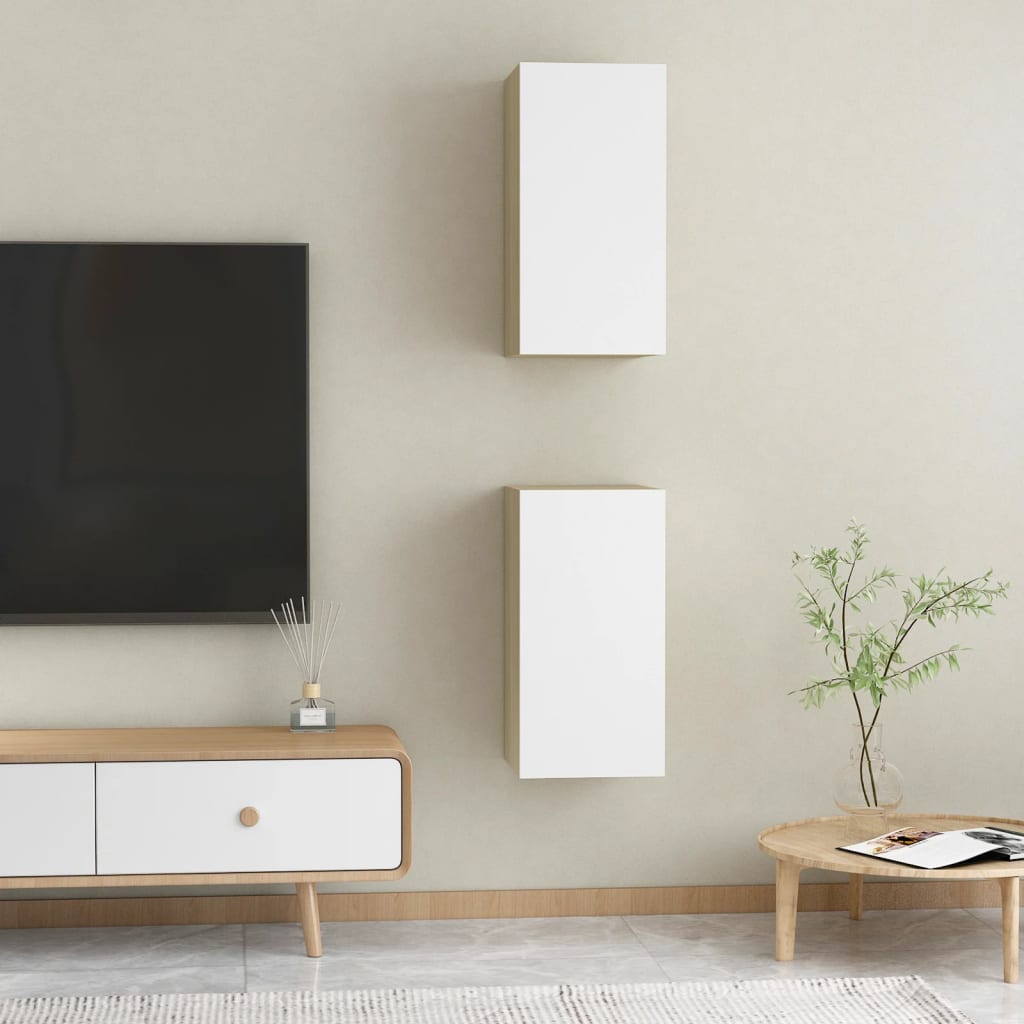 TV-Schränke 2 Stk. Weiß Sonoma-Eiche 30,5x30x60cm Holzwerkstoff
