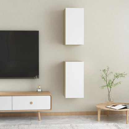 TV-Schränke 2 Stk. Weiß Sonoma-Eiche 30,5x30x60cm Holzwerkstoff