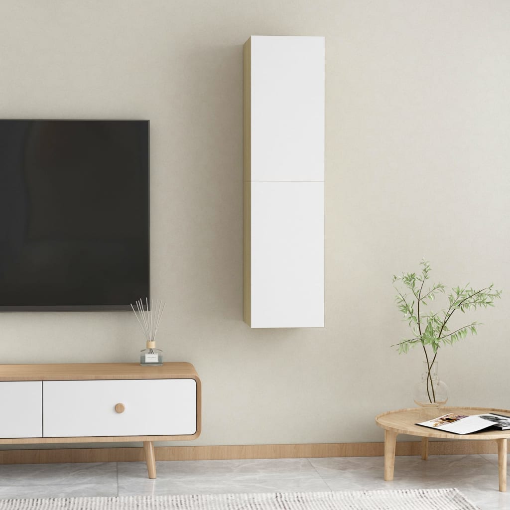 TV-Schränke 2 Stk. Weiß Sonoma-Eiche 30,5x30x60cm Holzwerkstoff