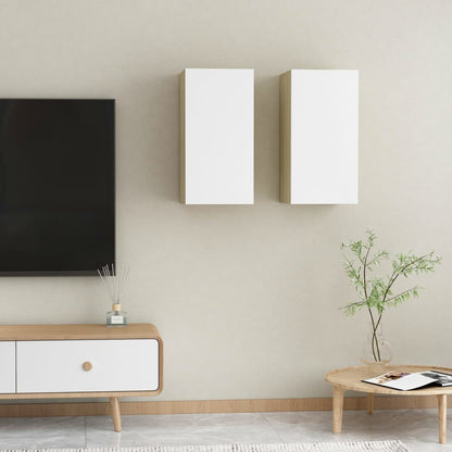 TV-Schränke 2 Stk. Weiß Sonoma-Eiche 30,5x30x60cm Holzwerkstoff
