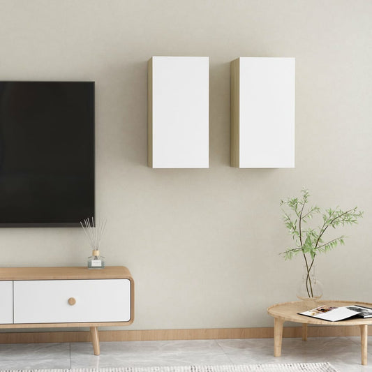 TV-Schränke 2 Stk. Weiß Sonoma-Eiche 30,5x30x60cm Holzwerkstoff
