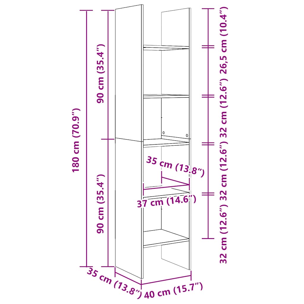 Bücherregal Weiß 40x35x180 cm Holzwerkstoff