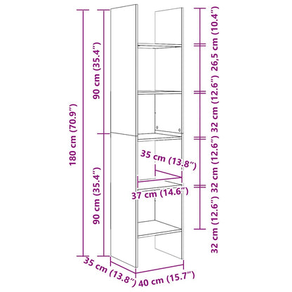 Bücherregal Weiß 40x35x180 cm Holzwerkstoff