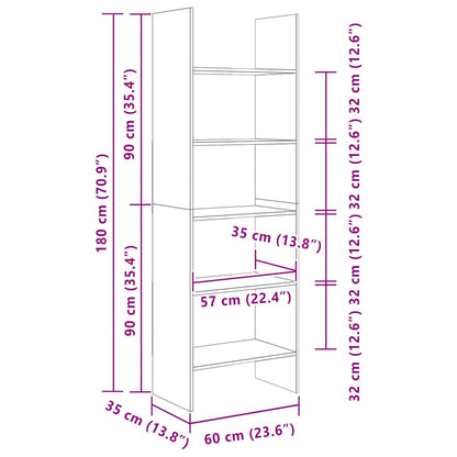Bücherregal Betongrau 60x35x180 cm Holzwerkstoff