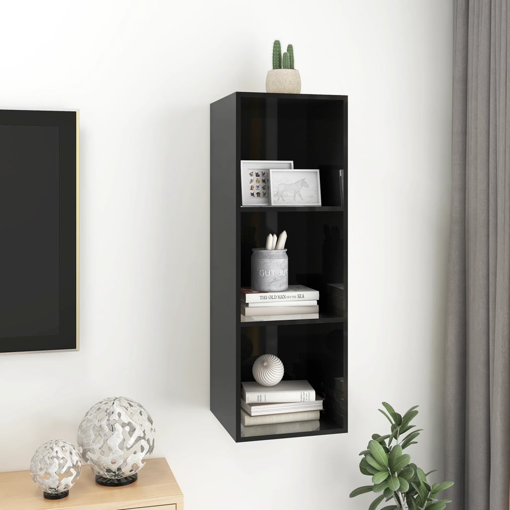 TV-vægskab sort højglans 37x37x107 cm træmateriale