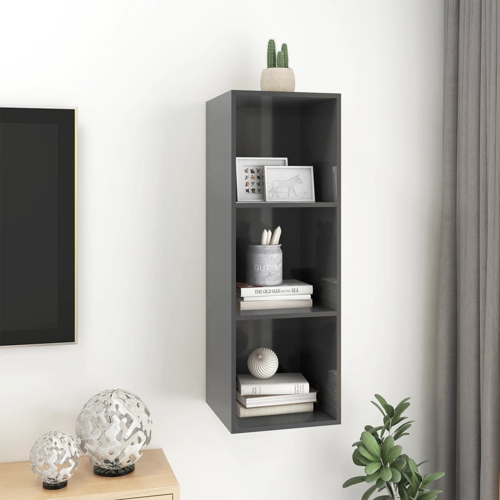 TV overskab højglans grå 37x37x107 cm træmateriale