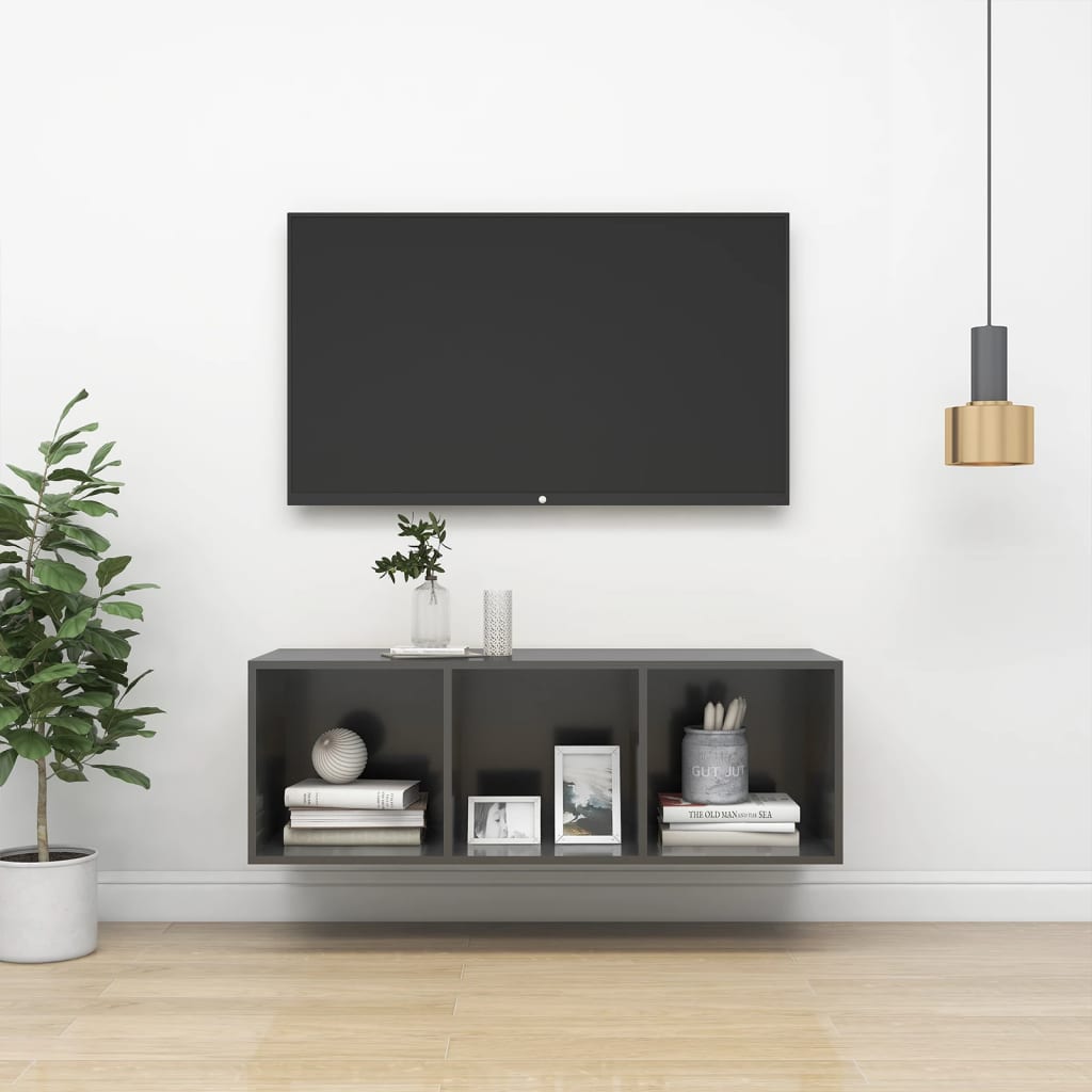 TV overskab højglans grå 37x37x107 cm træmateriale