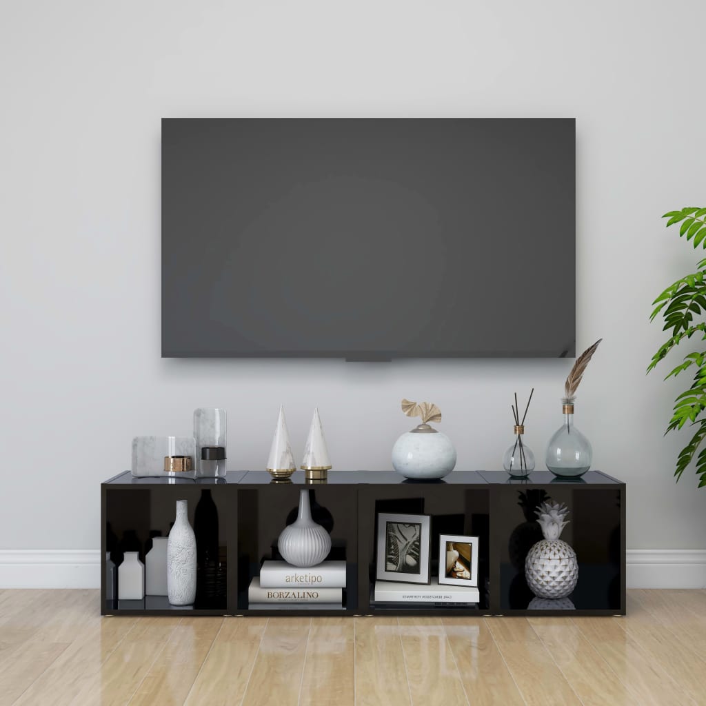 TV-skabe 4 stk Sort højglans 37x35x37 cm træmateriale