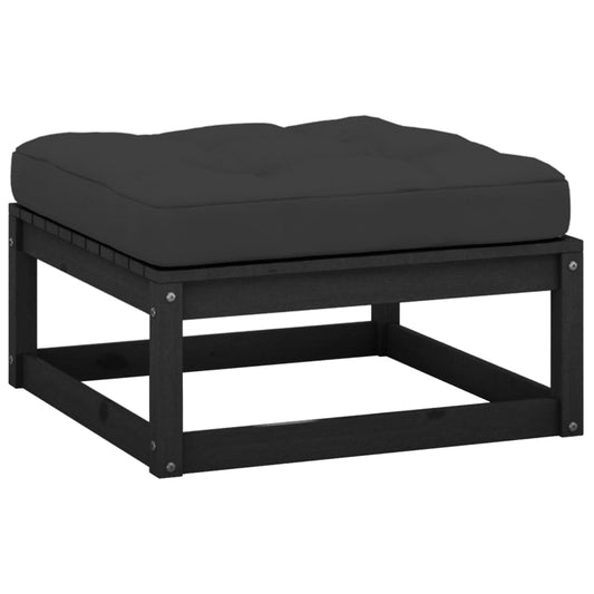 Garten-Fußhocker mit Kissen Schwarz Kiefer Massivholz