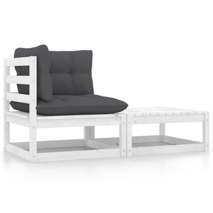 2-tlg. Garten-Lounge-Set mit Kissen Weiß Kiefer Massivholz