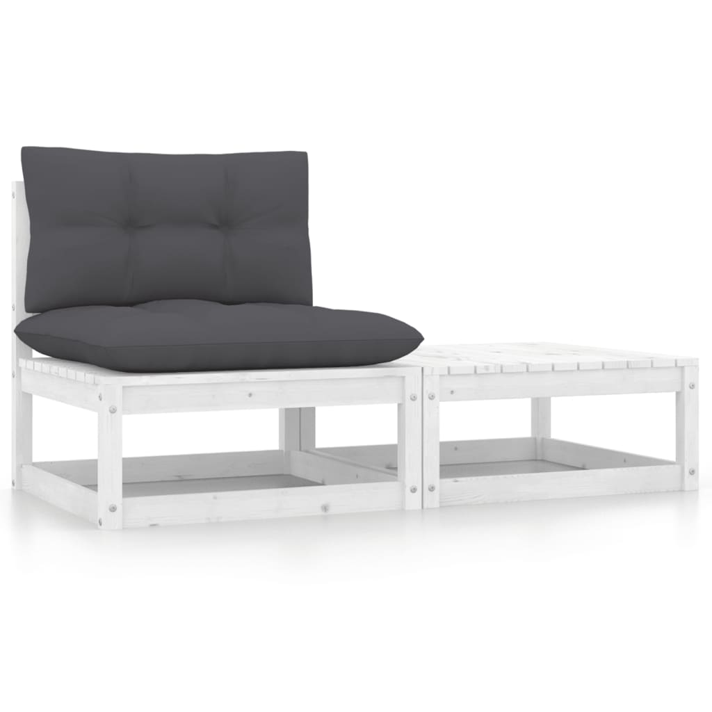 2-tlg. Garten-Lounge-Set mit Kissen Weiß Kiefer Massivholz