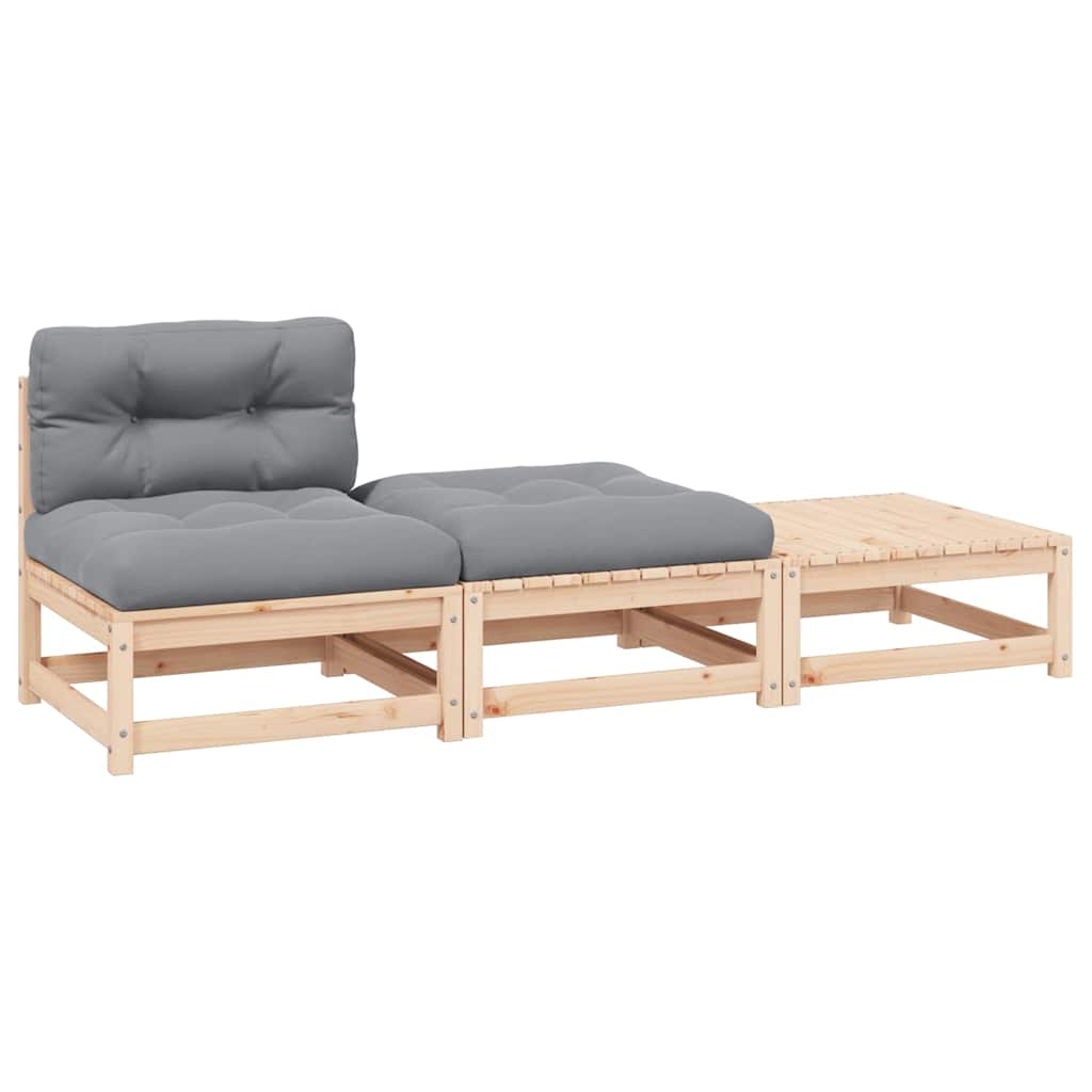 3-tlg. Garten-Lounge-Set mit Kissen Kiefer Massivholz