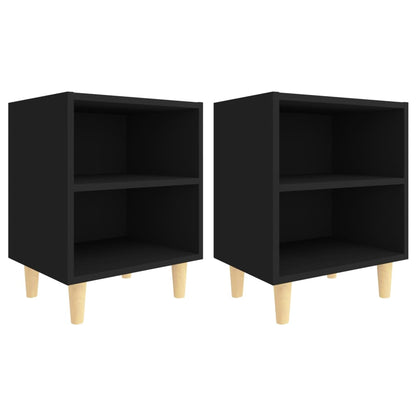 Nachttische mit Massivholz-Beinen 2 Stk. Schwarz 40x30x50 cm