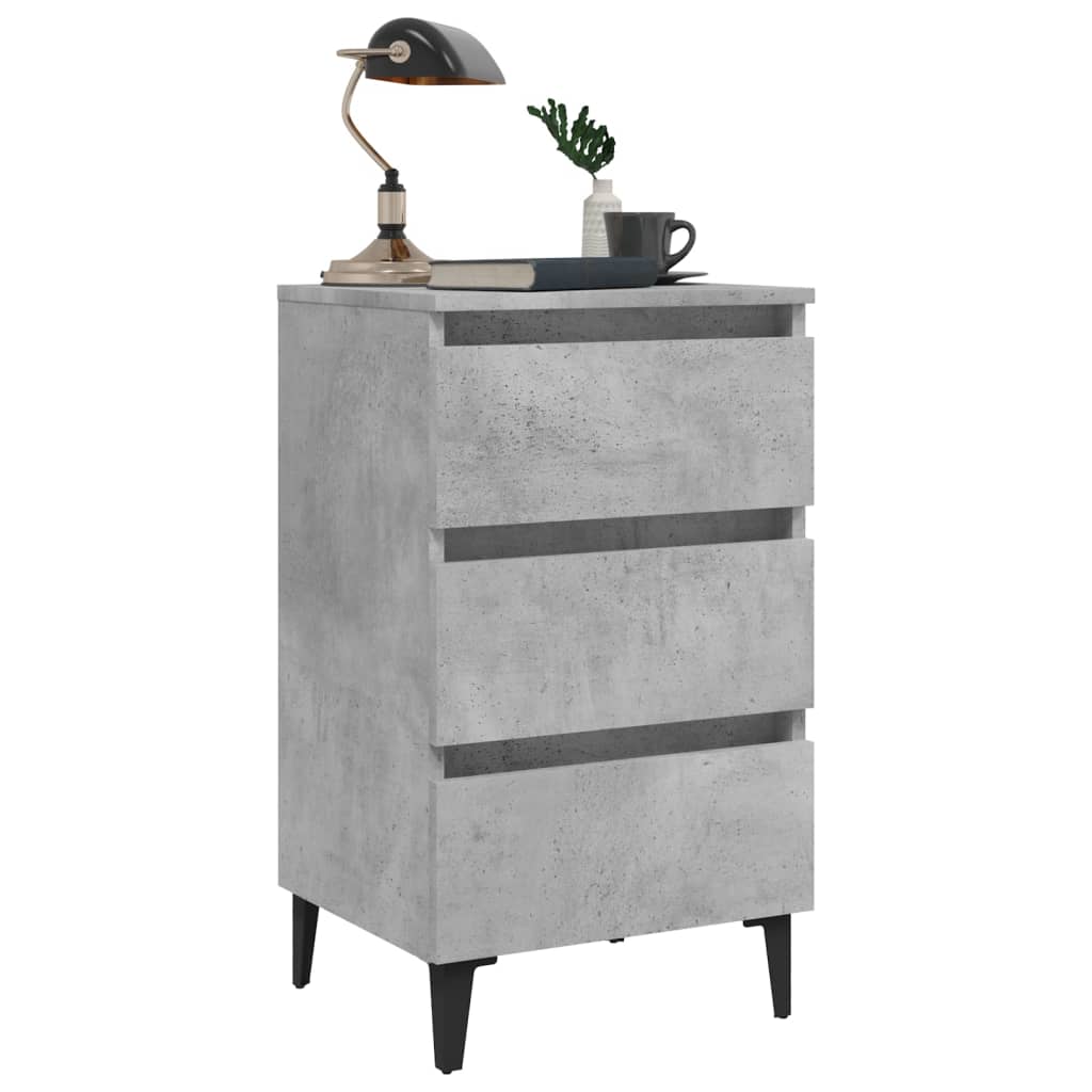 Nachttische mit Metallbeinen 2 Stk. Betongrau 40x35x69 cm