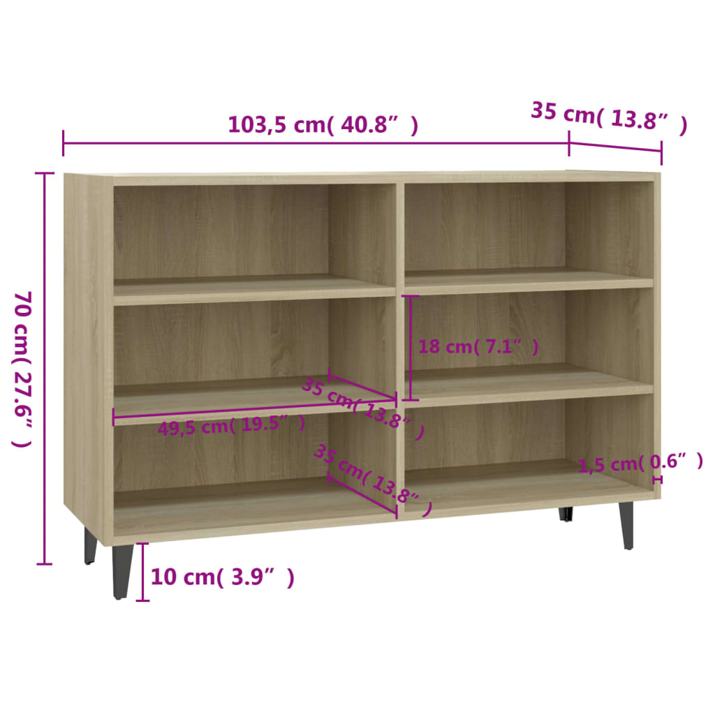 Skænk Sonoma Eg 103,5x35x70 cm Træ Materiale