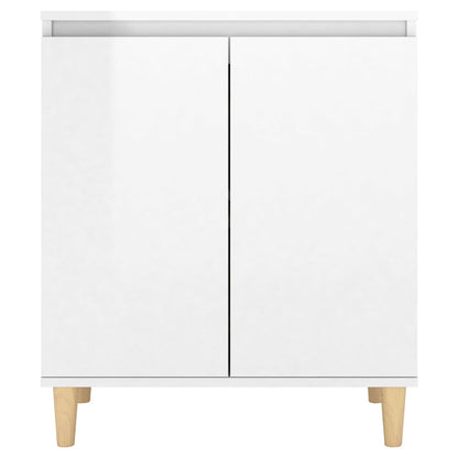 Sideboard mit Massivholz-Beinen Hochglanz-Weiß 60x35x70 cm
