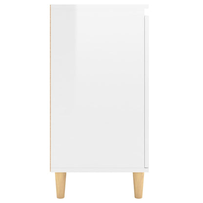Sideboard mit Massivholz-Beinen Hochglanz-Weiß 60x35x70 cm