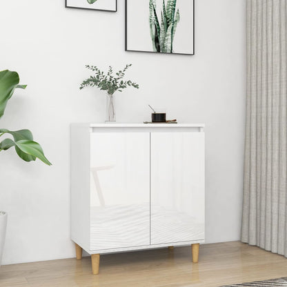 Sideboard mit Massivholz-Beinen Hochglanz-Weiß 60x35x70 cm
