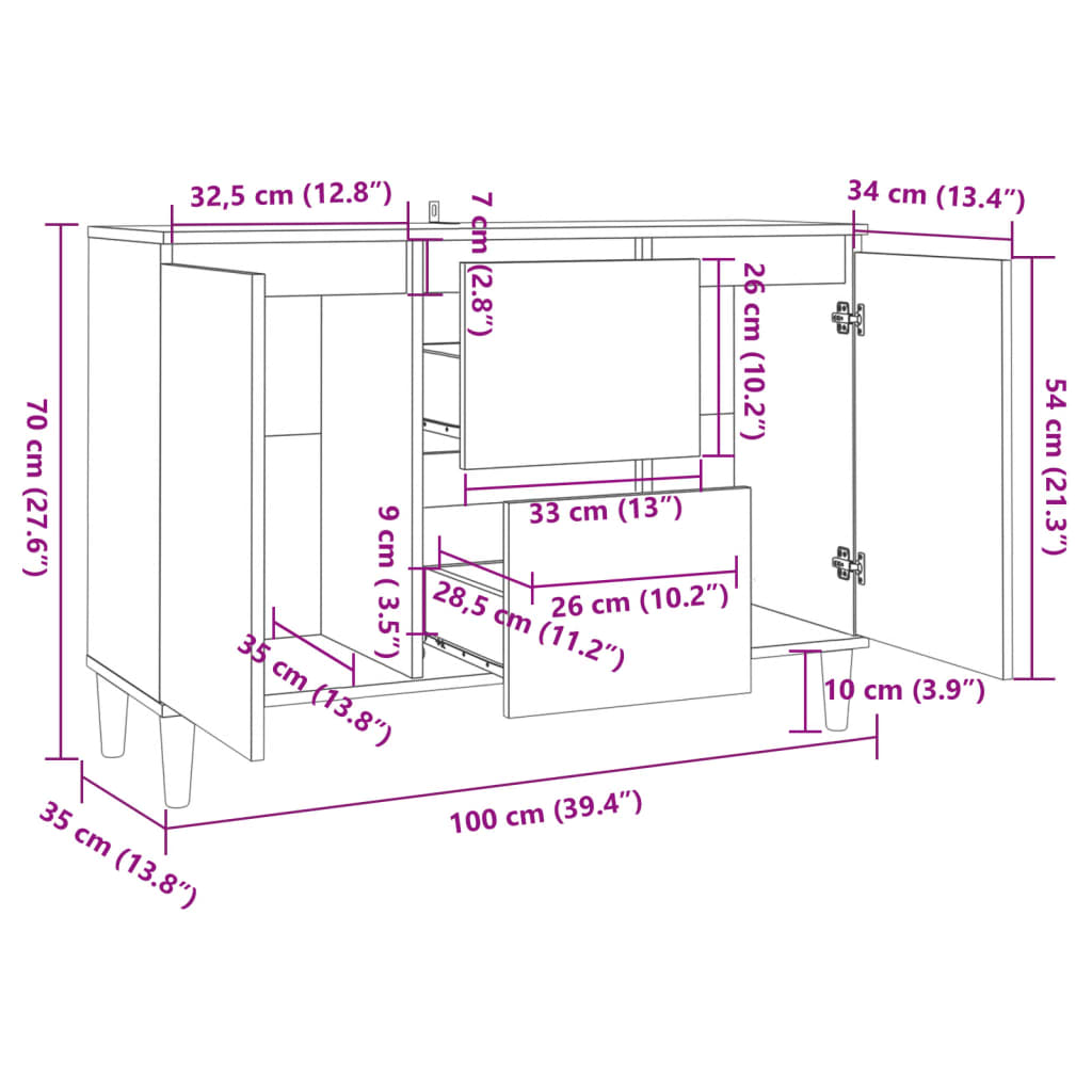 Sideboard Weiß 101x35x70 cm Holzwerkstoff