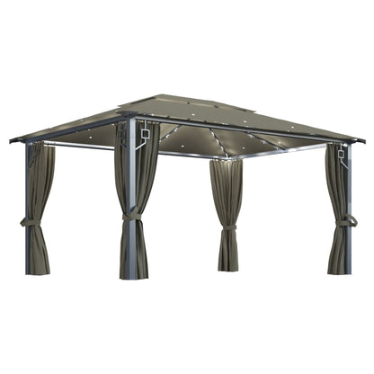Pavillon mit Vorhängen & LED-Lichterkette 400x300 cm Taupe Alu