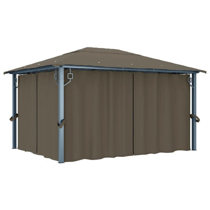 Pavillon mit Vorhängen & LED-Lichterkette 400x300 cm Taupe Alu