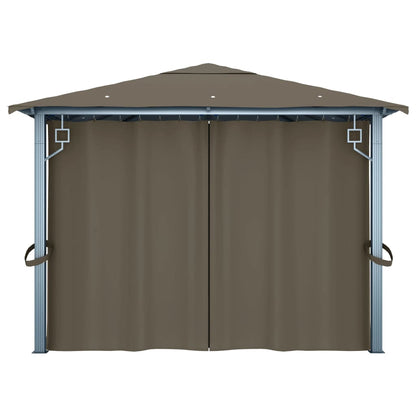 Pavillon mit Vorhängen & LED-Lichterkette 400x300 cm Taupe Alu
