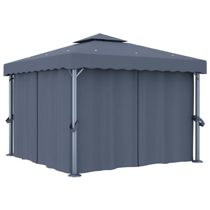 Pavillon mit Vorhängen & LED-Lichterkette 3x3 m Anthrazit
