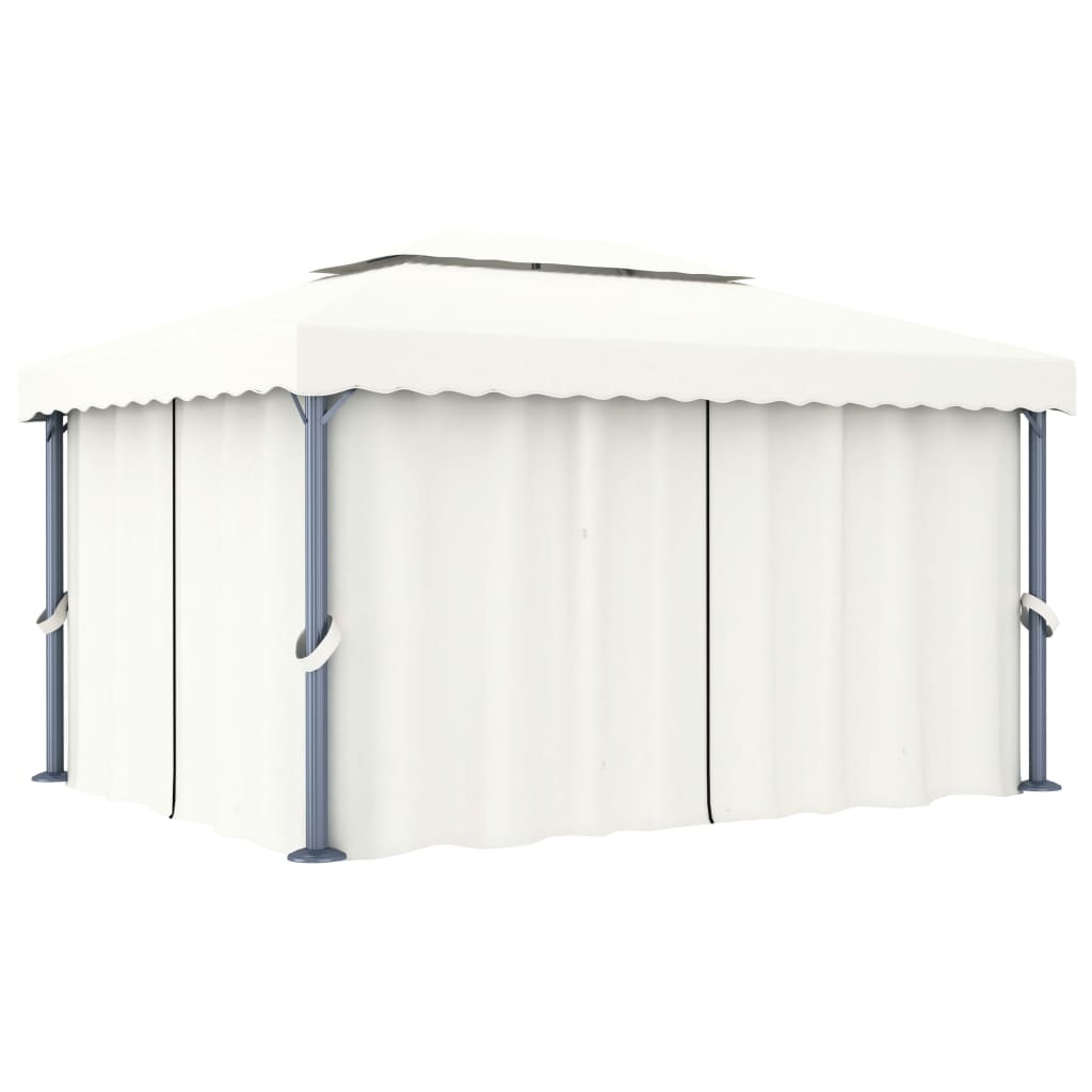 Pavillon mit Vorhängen & LED-Lichterketten 4x3 m Cremeweiß
