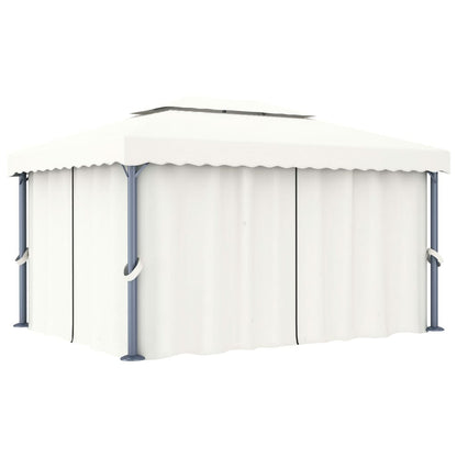 Pavillon mit Vorhängen & LED-Lichterketten 4x3 m Cremeweiß
