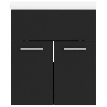 Waschbeckenunterschrank mit Einbaubecken Schwarz Holzwerkstoff